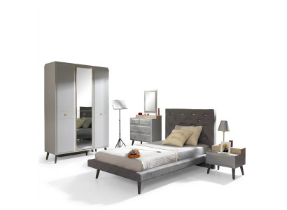 Muebles para niños Cama Completa Juvenil Habitación infantil Madera Gris Set de 4 piezas