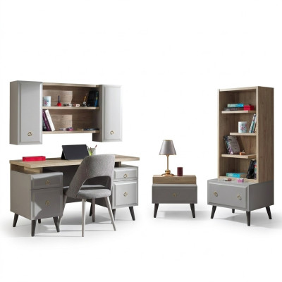 Grupo de habitación infantil Cama juvenil Muebles infantiles Cama Madera Gris Set de 5 piezas