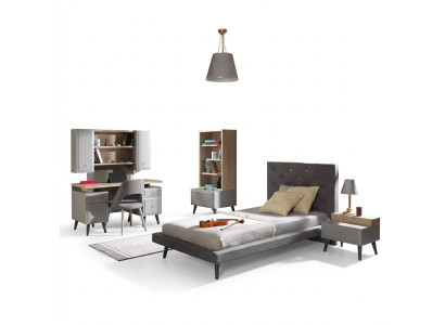 Cama juvenil completa muebles infantiles habitación infantil cama de madera gris set de 5 piezas