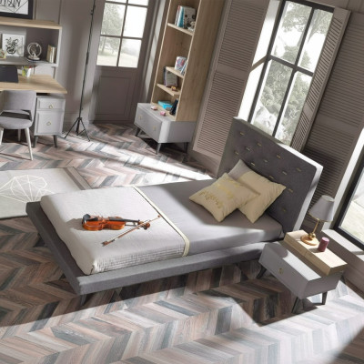 Conjunto de cama juvenil, mesita de noche, cama para habitación infantil, madera gris 120 cm, 2 piezas.