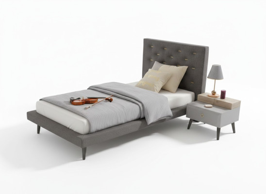 Conjunto de cama juvenil, mesita de noche, cama para habitación infantil, madera gris 120 cm, 2 piezas.