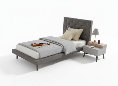 Conjunto de cama juvenil, mesita de noche, cama para habitación infantil, madera gris 120 cm, 2 piezas.