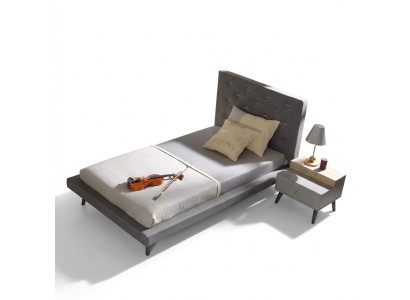Conjunto de dormitorio infantil cama juvenil mesita de noche cama madera gris 100 cm 2 piezas