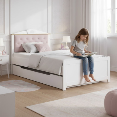 Cama funcional Chesterfield Cama infantil extensible Cama 100 de madera Rosa