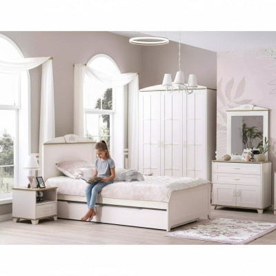 Cama infantil Cama de madera Cama funcional Cama extensible 100 madera Blanca Nueva