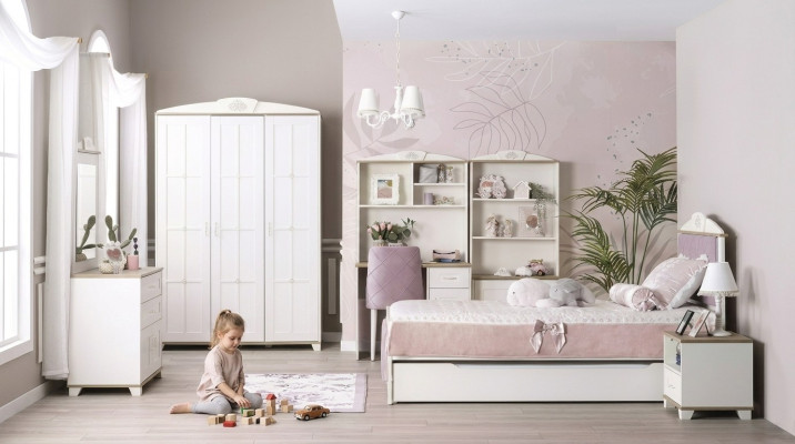 Cama juvenil completa muebles infantiles dormitorio cama madera rosa conjunto de 8 piezas