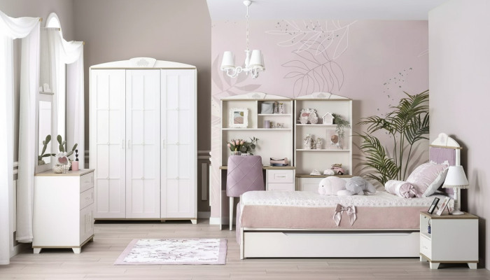 Cama juvenil completa muebles infantiles dormitorio cama madera rosa conjunto de 8 piezas