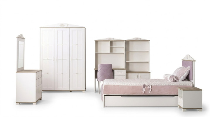 Cama juvenil completa muebles infantiles dormitorio cama madera rosa conjunto de 8 piezas