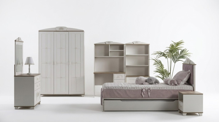 Habitación infantil completa Chesterfield muebles infantiles cama de madera rosa set de 8 piezas.