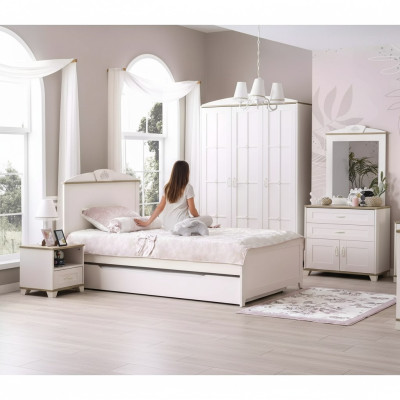 Cama funcional Cama infantil extensible Cama blanca Juego de 5 piezas Cama de madera