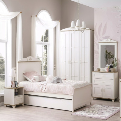 Cama funcional Cama infantil extensible Cama blanca Juego de 5 piezas Cama de madera