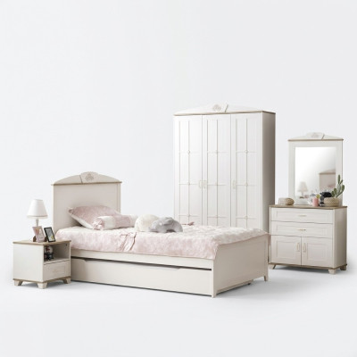 Cama funcional Cama infantil extensible Cama blanca Juego de 5 piezas Cama de madera