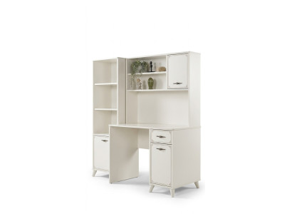 Grupo de escritorio de computadora, escritorio y estantería de madera blanco de 3 piezas.