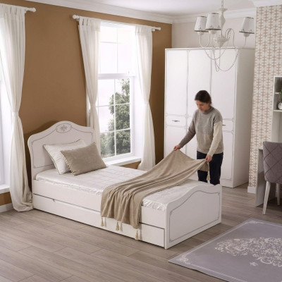 Cama Cama funcional extensible Cama infantil Marco de cama Blanco Madera Camas