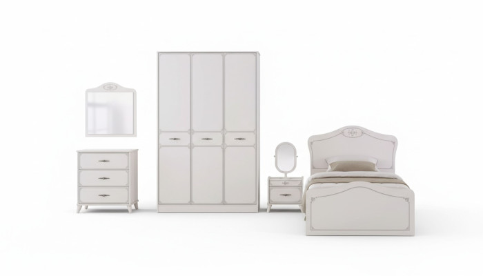 Conjunto de cama juvenil funcional extensible de madera blanca de 5 piezas
