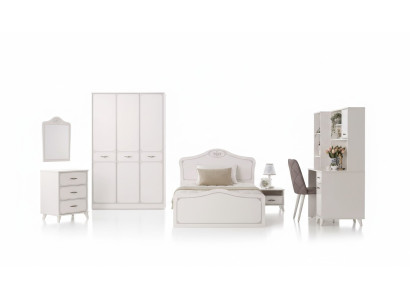 Cama juvenil completa Cama funcional Set extensible de 8 piezas de madera blanca.