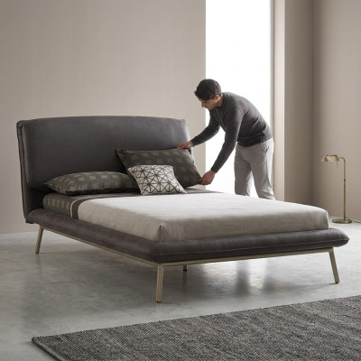 Cama tapizada Marco de cama Cama Estructura de cama Tela Gris Cama juvenil Estructuras de cama