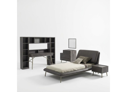 Marco de cama completo para jóvenes, juego de 7 piezas en madera gris para la habitación infantil.