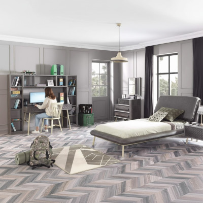 Juego de dormitorio para niños Cama juvenil Marco de cama Juego de cama 7 piezas Madera Gris