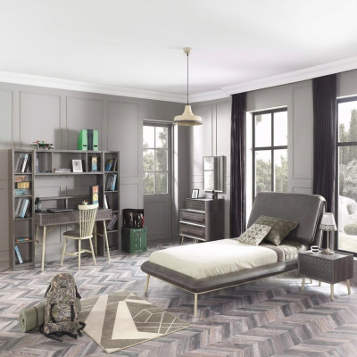 Juego de dormitorio para niños Cama juvenil Marco de cama Juego de cama 7 piezas Madera Gris