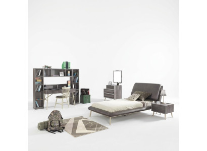 Juego de dormitorio para niños Cama juvenil Marco de cama Juego de cama 7 piezas Madera Gris