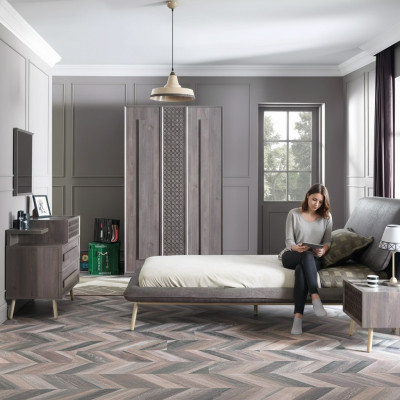 Cama completa para jóvenes muebles infantiles dormitorio de niños Cama madera gris Set 5 piezas