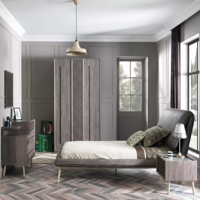 Cama completa para jóvenes muebles infantiles dormitorio de niños Cama madera gris Set 5 piezas