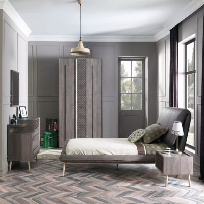 Juego de cama juvenil de marco de cama acolchado conjunto de cama de 5 piezas de madera gris nuevo