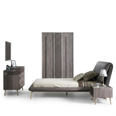Juego de cama juvenil de marco de cama acolchado conjunto de cama de 5 piezas de madera gris nuevo