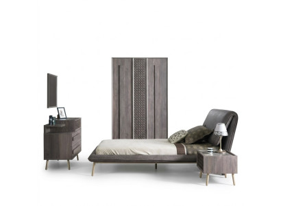 Juego de cama juvenil de marco de cama acolchado conjunto de cama de 5 piezas de madera gris nuevo