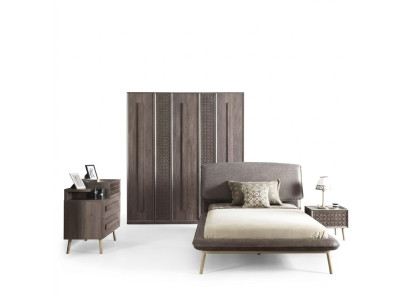 Dormitorio infantil Conjunto de cama juvenil Muebles infantiles Cama madera Gris Juego de 5 piezas