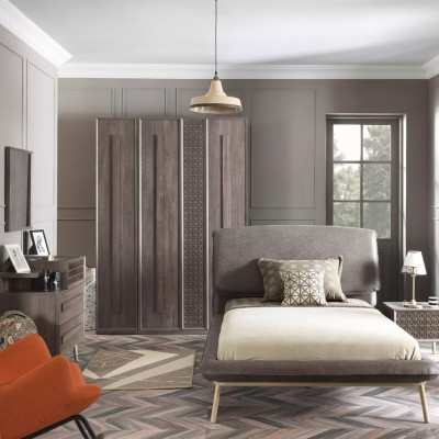 Muebles infantiles Conjunto de habitación infantil Cama juvenil Cama Madera Gris Set de 5 piezas