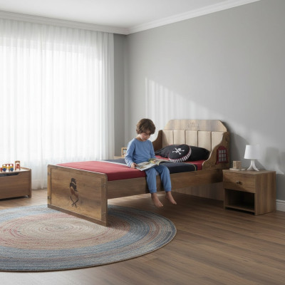 Estructura de cama Cama funcional Cama pirata extensible Marrón Madera Cama infantil Cama