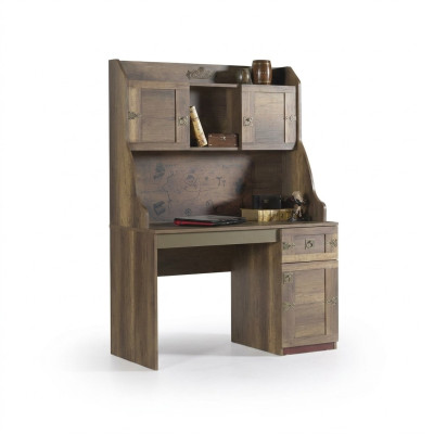 Conjunto de escritorio pirata de madera color marrón para habitación infantil.