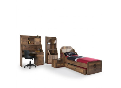 Conjunto de dormitorio infantil Pirata Marco de cama Cama juvenil Madera Marrón Juego de 5 piezas