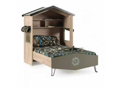 Diseño de marco de cama de madera verde para niños, cama moderna.