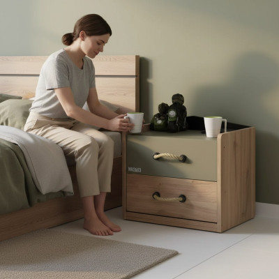 Mesita de noche consola para dormitorio de madera mesita de noche para niños verde.