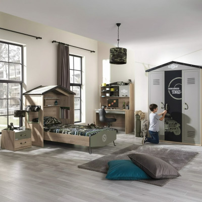 Muebles infantiles Conjunto de habitación de lujo Cama Verde Estructura de cama de madera de 5 piezas