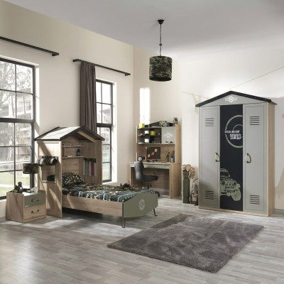 Muebles infantiles Conjunto de habitación de lujo Cama Verde Estructura de cama de madera de 5 piezas