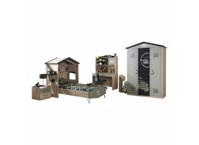 Muebles infantiles Conjunto de habitación de lujo Cama Verde Estructura de cama de madera de 5 piezas
