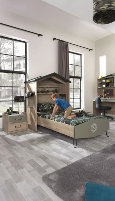 Estructura de la cama conjunto de muebles para niños conjunto de habitación infantil cama verde de 4 piezas de madera.