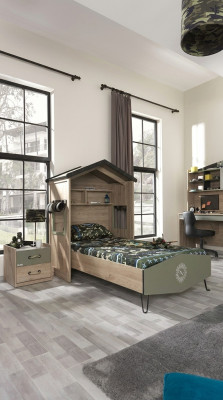 Estructura de la cama conjunto de muebles para niños conjunto de habitación infantil cama verde de 4 piezas de madera.