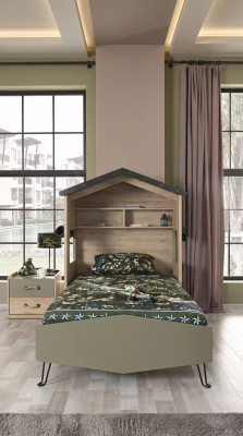 Muebles infantiles completos, cama para niños, cama de madera verde, conjunto de 2 piezas, mesilla de noche
