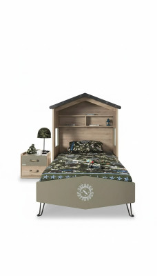 Muebles infantiles completos, cama para niños, cama de madera verde, conjunto de 2 piezas, mesilla de noche