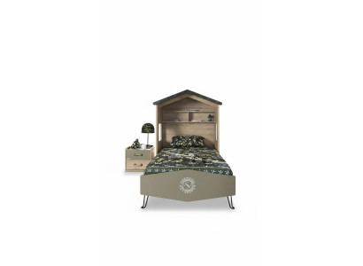 Muebles infantiles completos, cama para niños, cama de madera verde, conjunto de 2 piezas, mesilla de noche