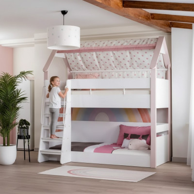 Litera de nivel dormitorio infantil cama cama marco de cama de madera rosa litera.