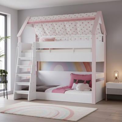 Litera de nivel dormitorio infantil cama cama marco de cama de madera rosa litera.