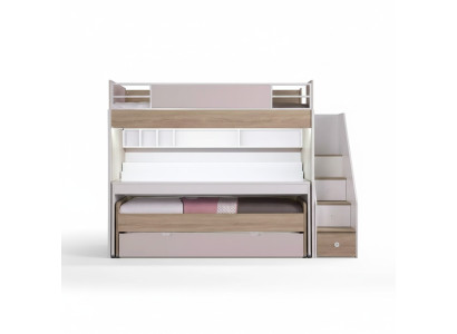 Litera con 3 plazas cama litera multifuncional de madera rosa lujo
