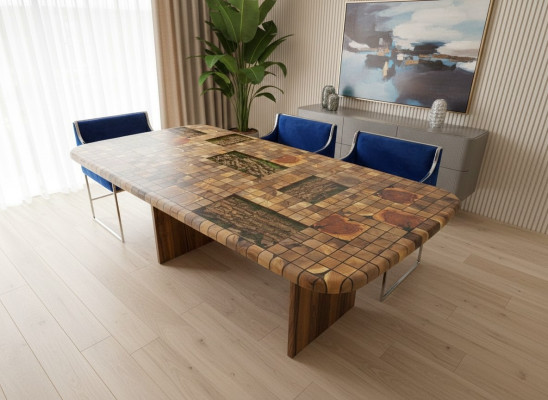 Mesa de comedor Resina epoxi Mesa de comedor Mosaico Mesa 90 cm Madera Marrón Nuevo
