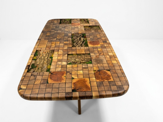 Mesa de comedor Resina epoxi Mesa de comedor Mosaico Mesa 90 cm Madera Marrón Nuevo